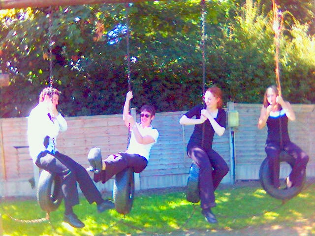 The gang having fun on the swings
